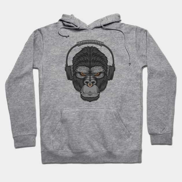 Cartoon Gorilla Head with Headphones Hoodie by SLAG_Creative